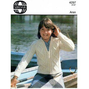 Vintage Knitting Pattern Zip Up Jacket Diamond Pattern by Sirdar #4297 24" - 32"